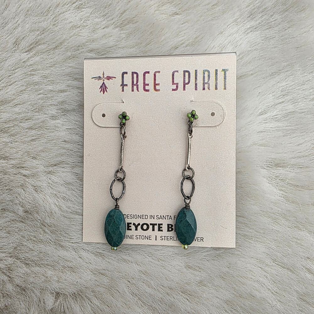 Peyote Bird Free Spirit Sterling Silver Turquoise Oval Drop Post Earrings NEW